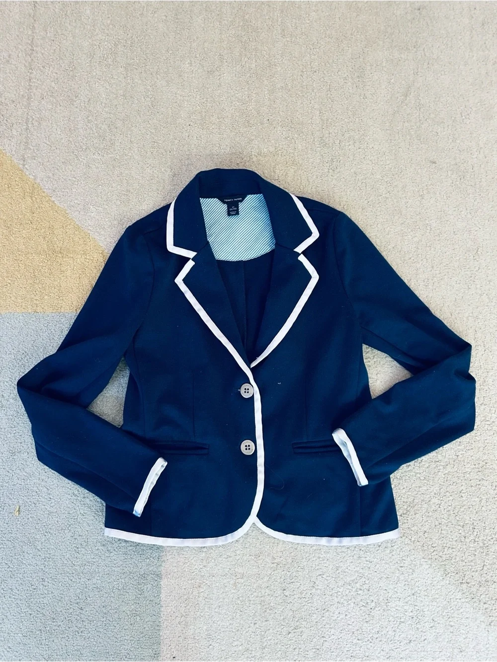Tommy Hilfiger Navy Blazer with White Trim Piping